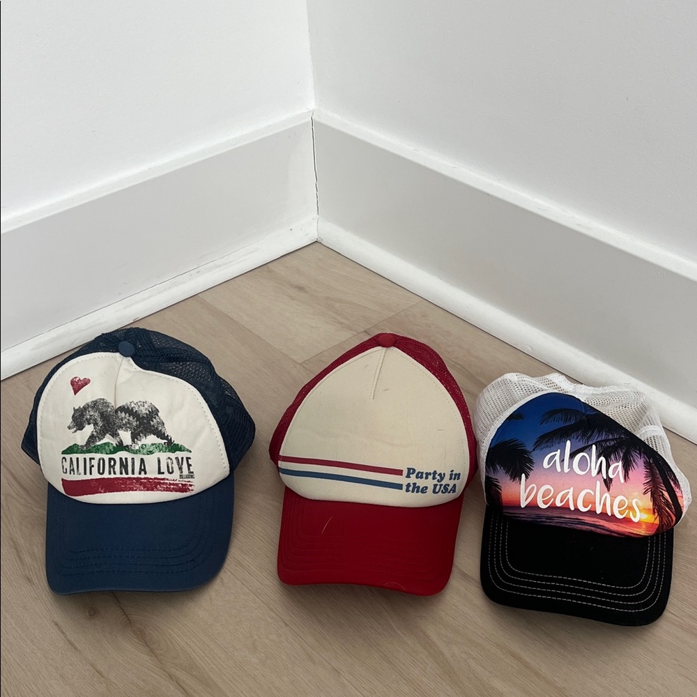 California Love, Party in the USA, Aloha Beaches trucker hats
